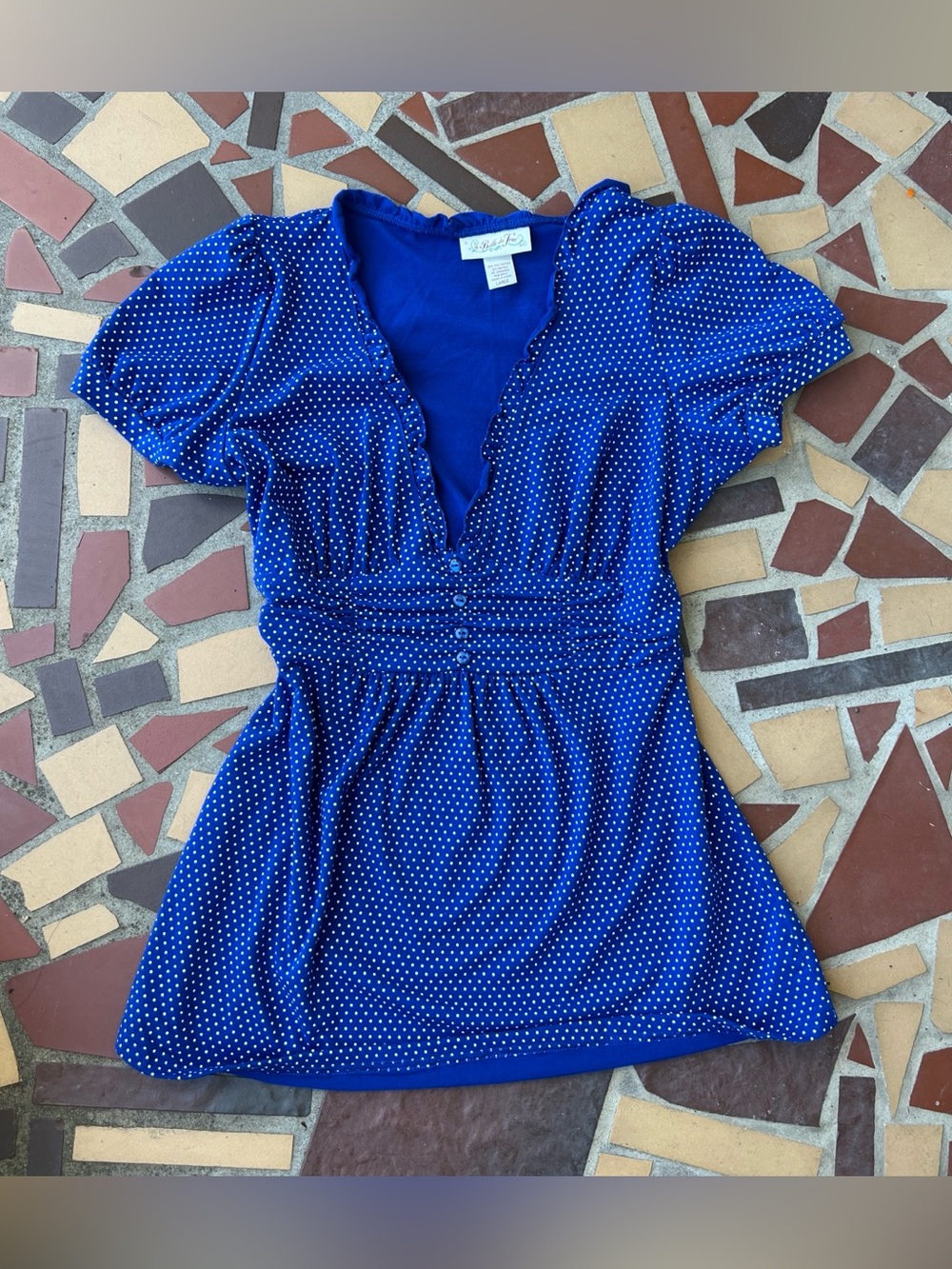Belle Du Jour Royal Blue Polka Dot V-Neck top